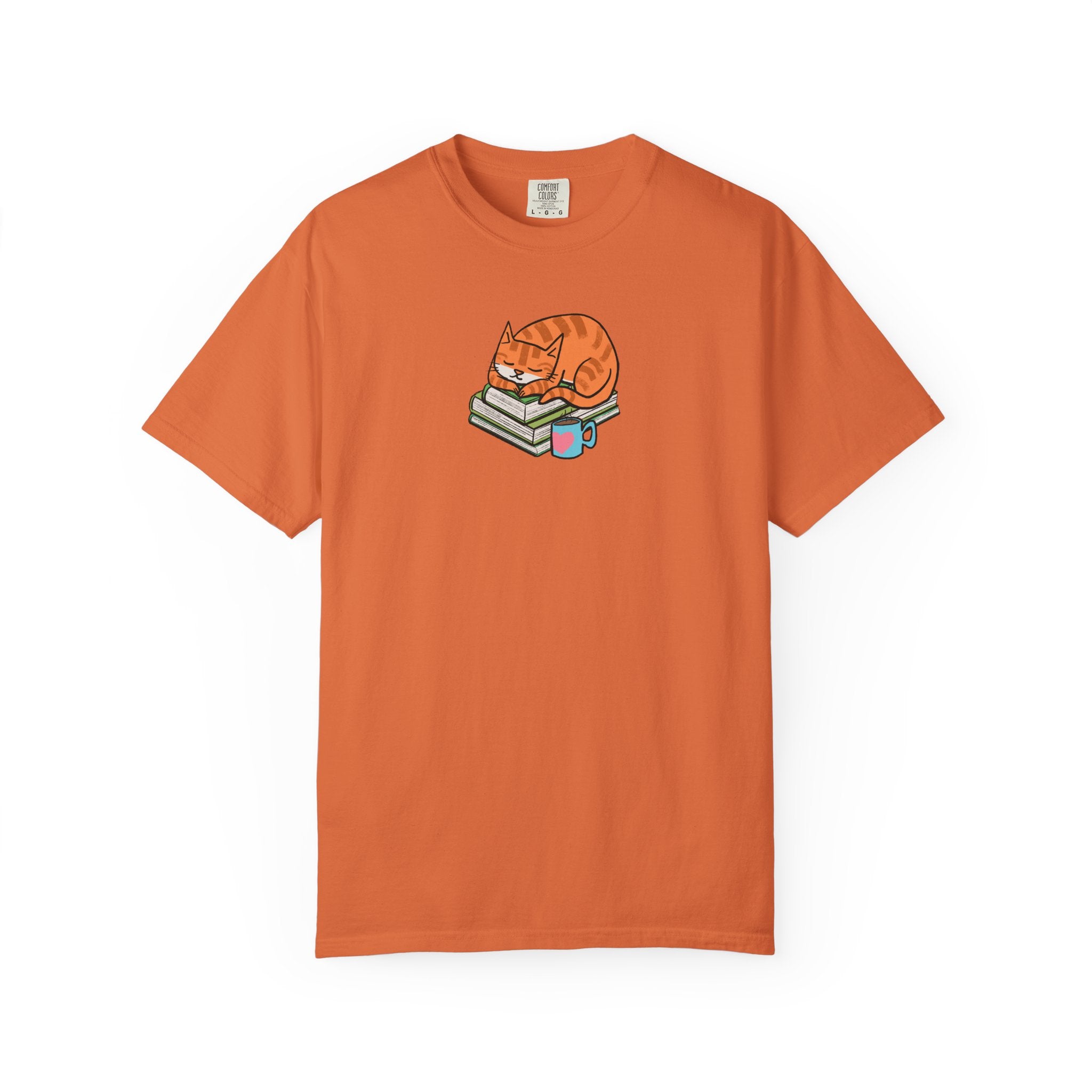 Cute Cat with Books Unisex Garment-Dyed T-Shirt, Cozy Tee, Cat Lover Gift, Bookworm Apparel, Fun Casual Wear, Perfect for Birthday