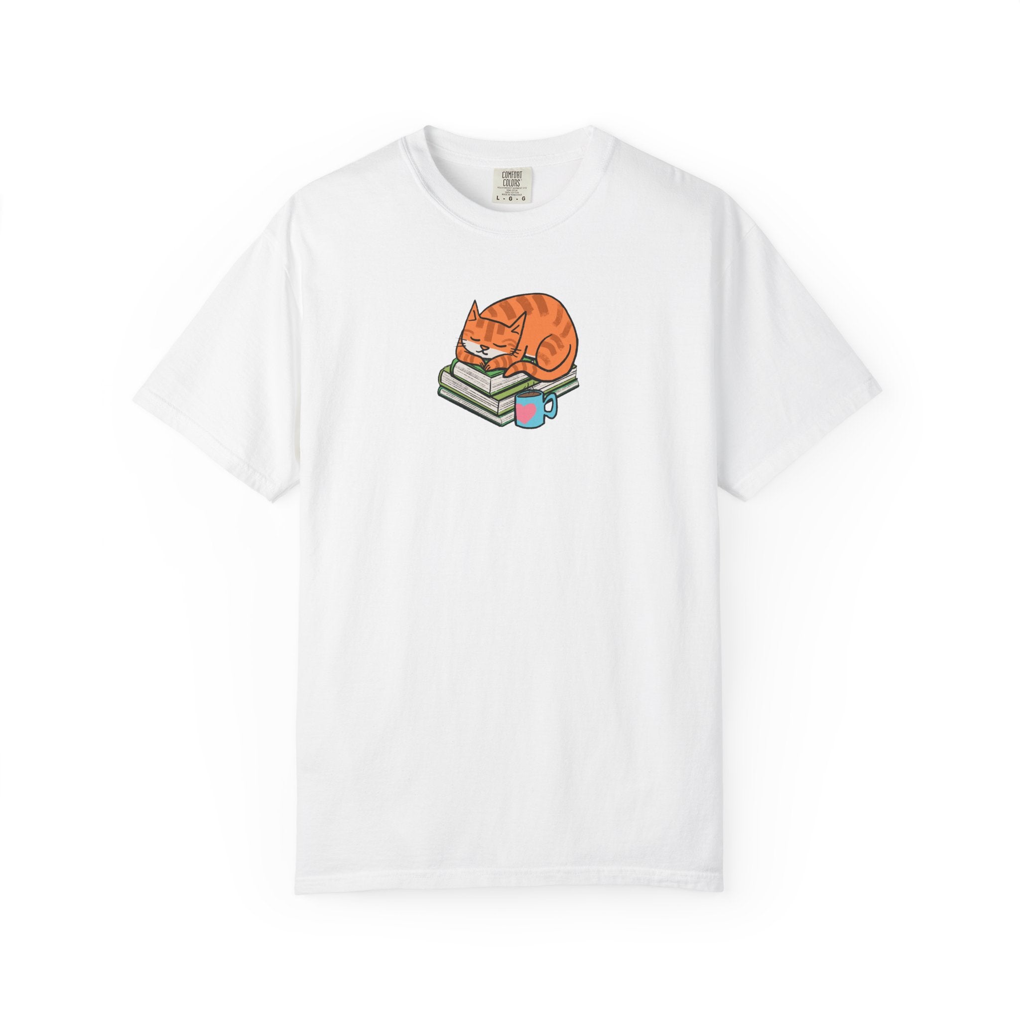 Cute Cat with Books Unisex Garment-Dyed T-Shirt, Cozy Tee, Cat Lover Gift, Bookworm Apparel, Fun Casual Wear, Perfect for Birthday