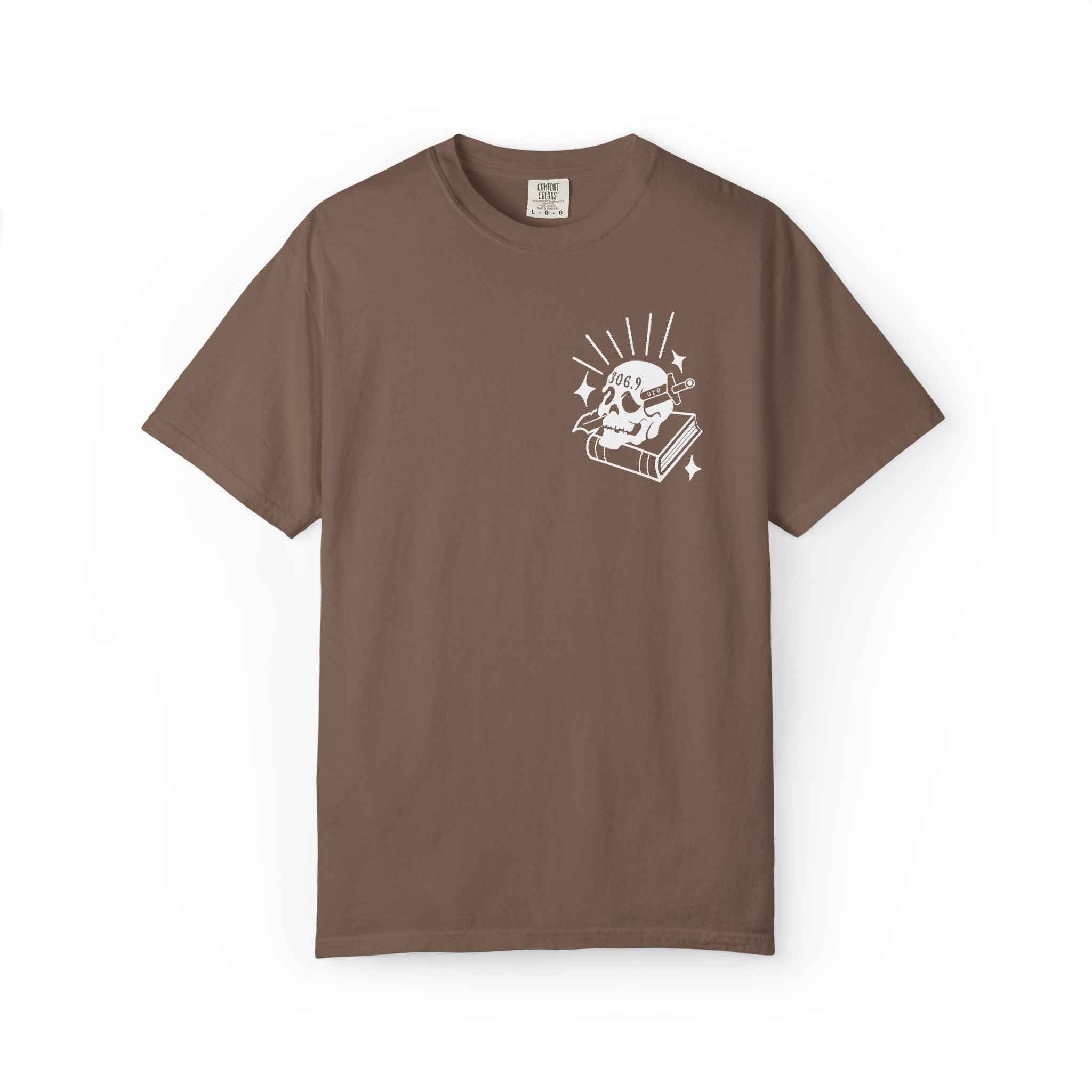 Dewey Decimator T-shirt -- Small Design front, large back