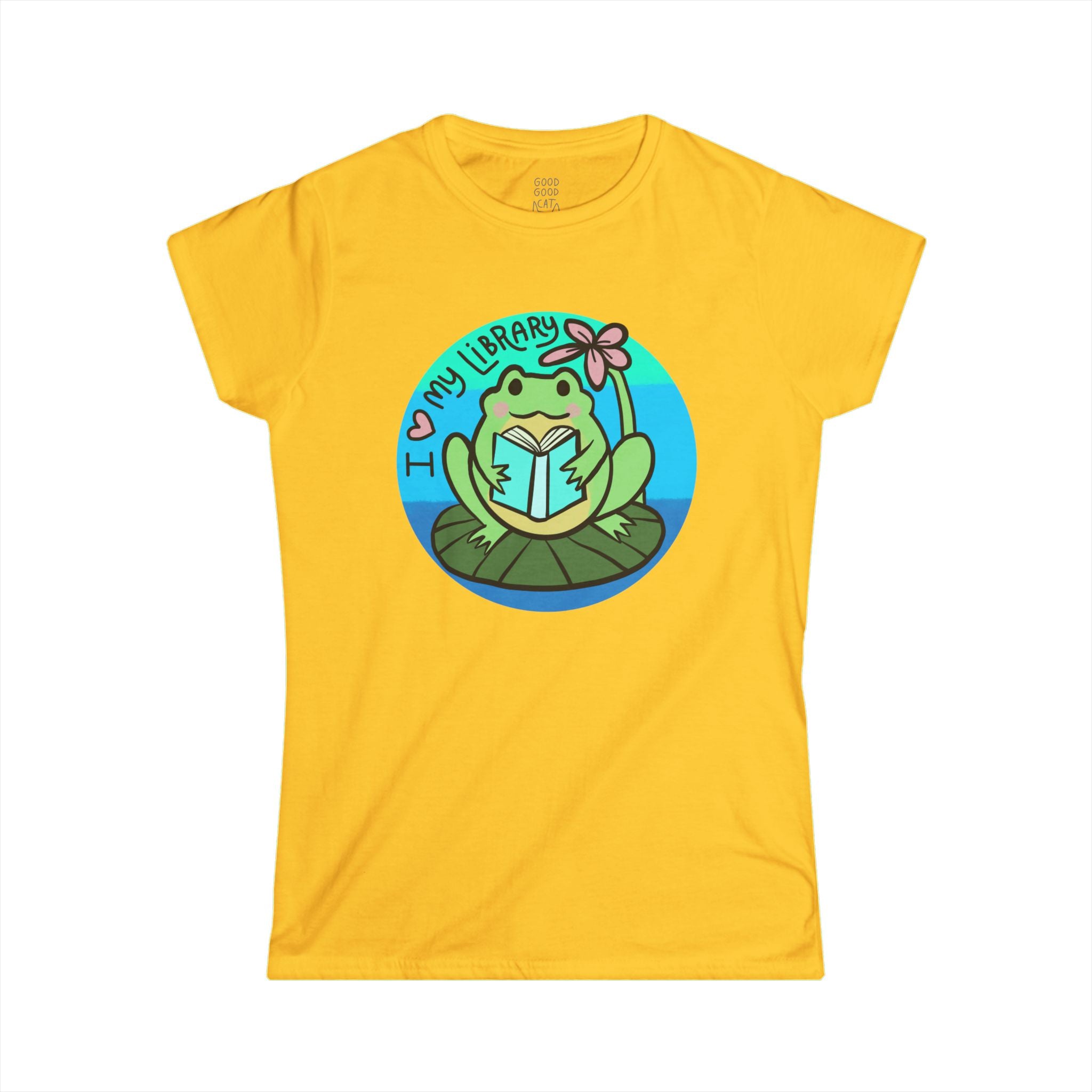 Cute Frog Library Tee | Women's Softstyle Tee, Book Lover Gift, Reading Shirt, School Spirit, Library Day Apparel, Frog Lover T-Shirt