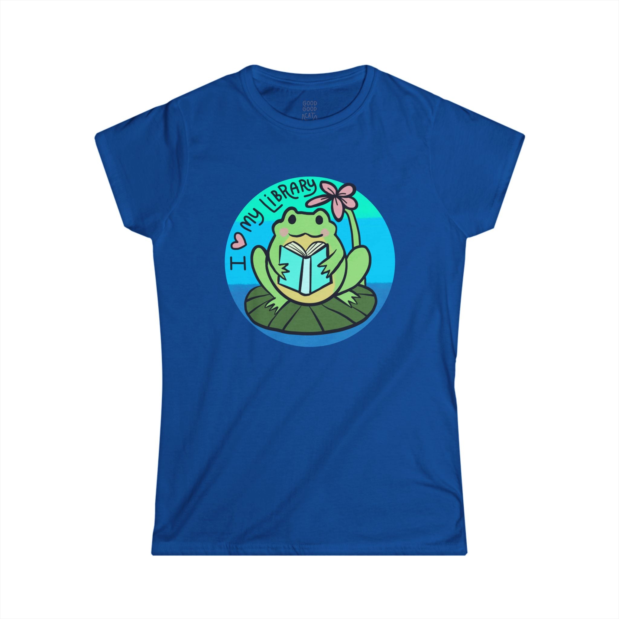 Cute Frog Library Tee | Women's Softstyle Tee, Book Lover Gift, Reading Shirt, School Spirit, Library Day Apparel, Frog Lover T-Shirt