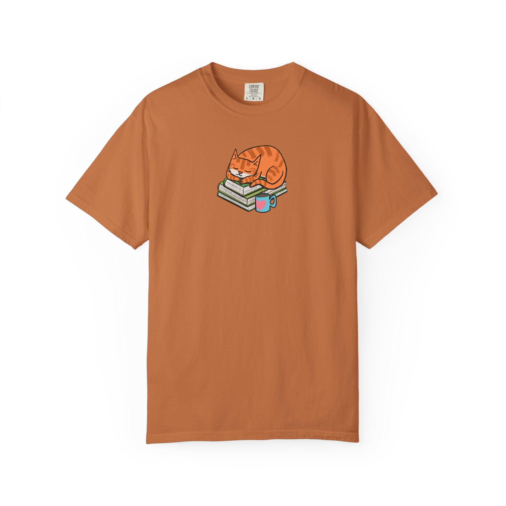 Cute Cat with Books Unisex Garment-Dyed T-Shirt, Cozy Tee, Cat Lover Gift, Bookworm Apparel, Fun Casual Wear, Perfect for Birthday