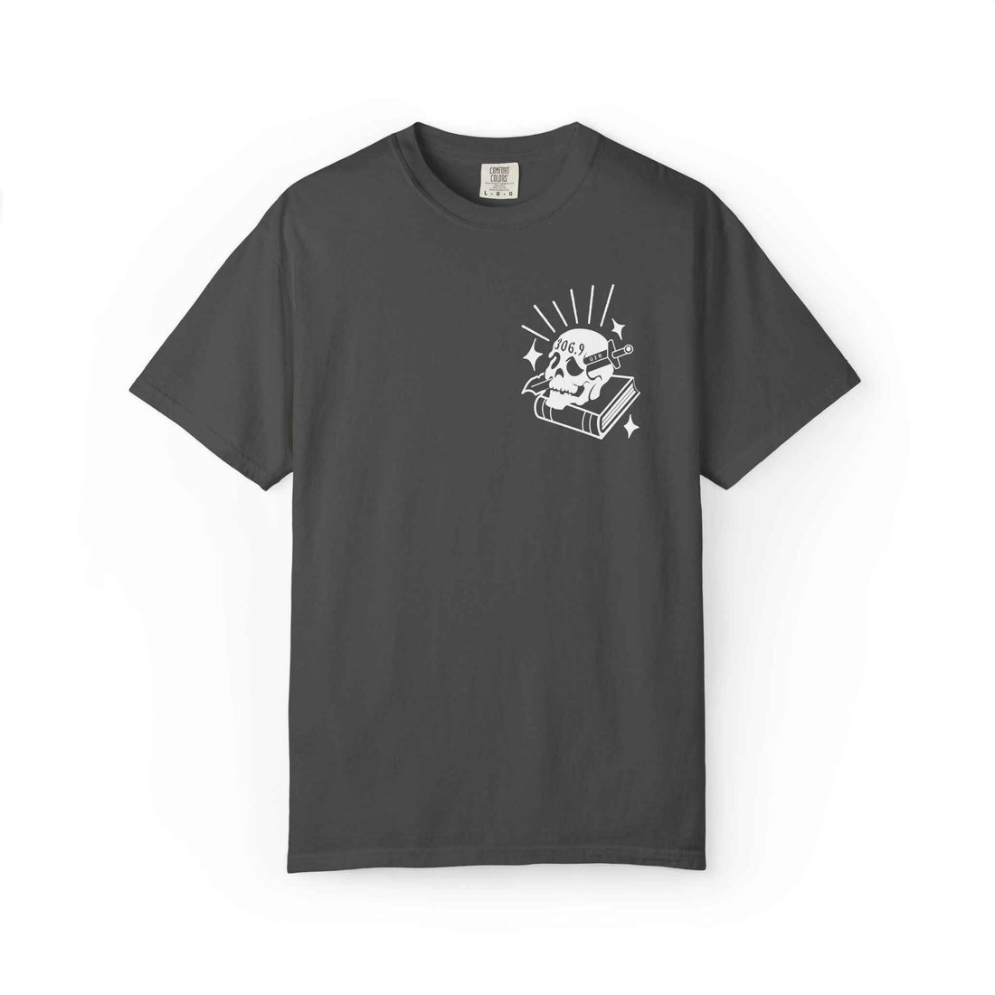 Dewey Decimator T-shirt -- Small Design front, large back