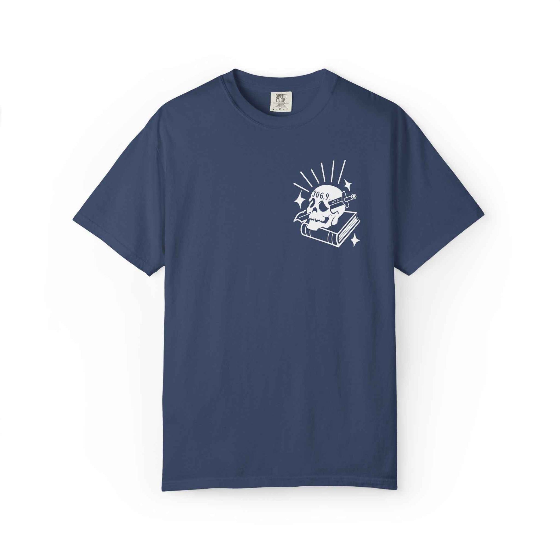 Dewey Decimator T-shirt -- Small Design front, large back