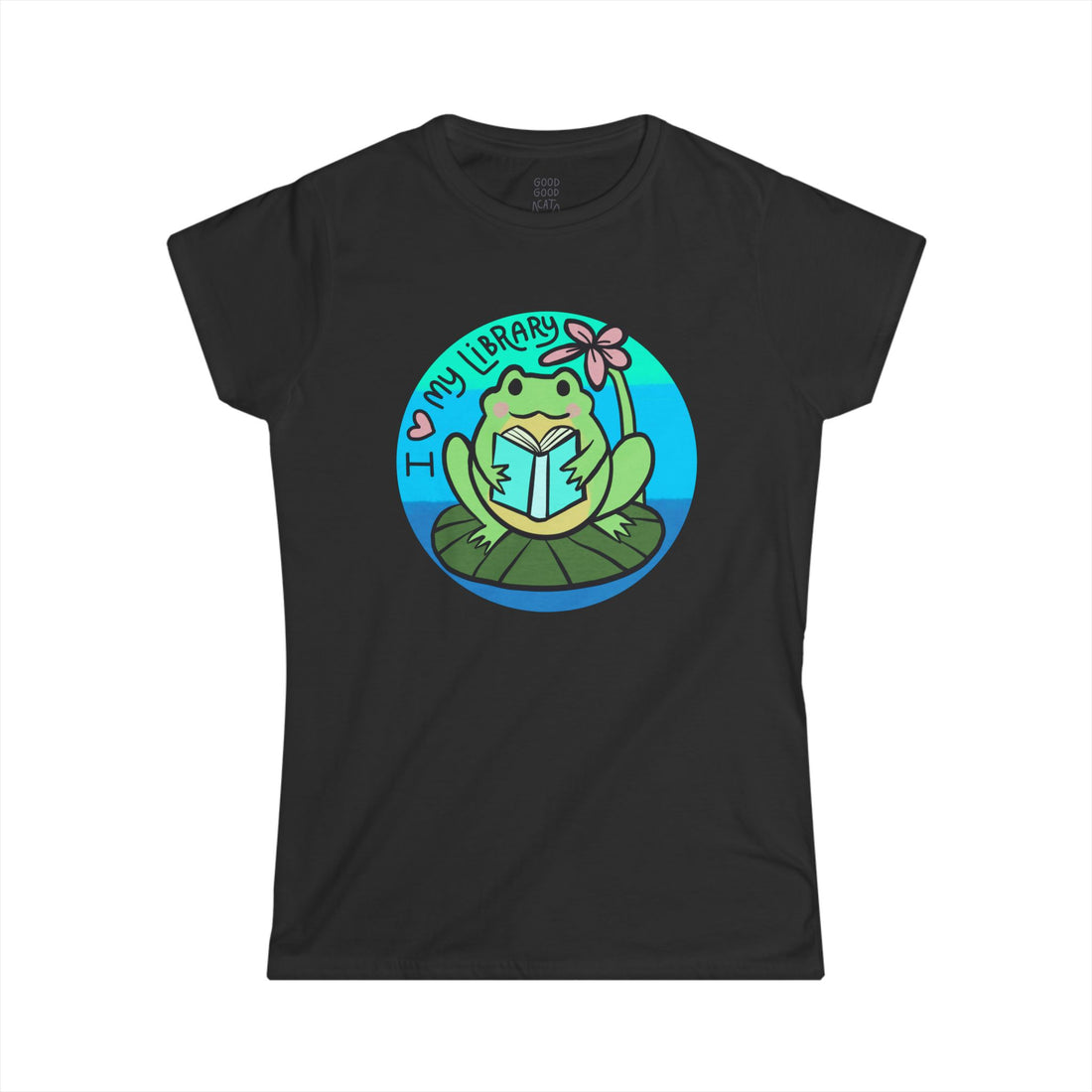 Cute Frog Library Tee | Women's Softstyle Tee, Book Lover Gift, Reading Shirt, School Spirit, Library Day Apparel, Frog Lover T-Shirt