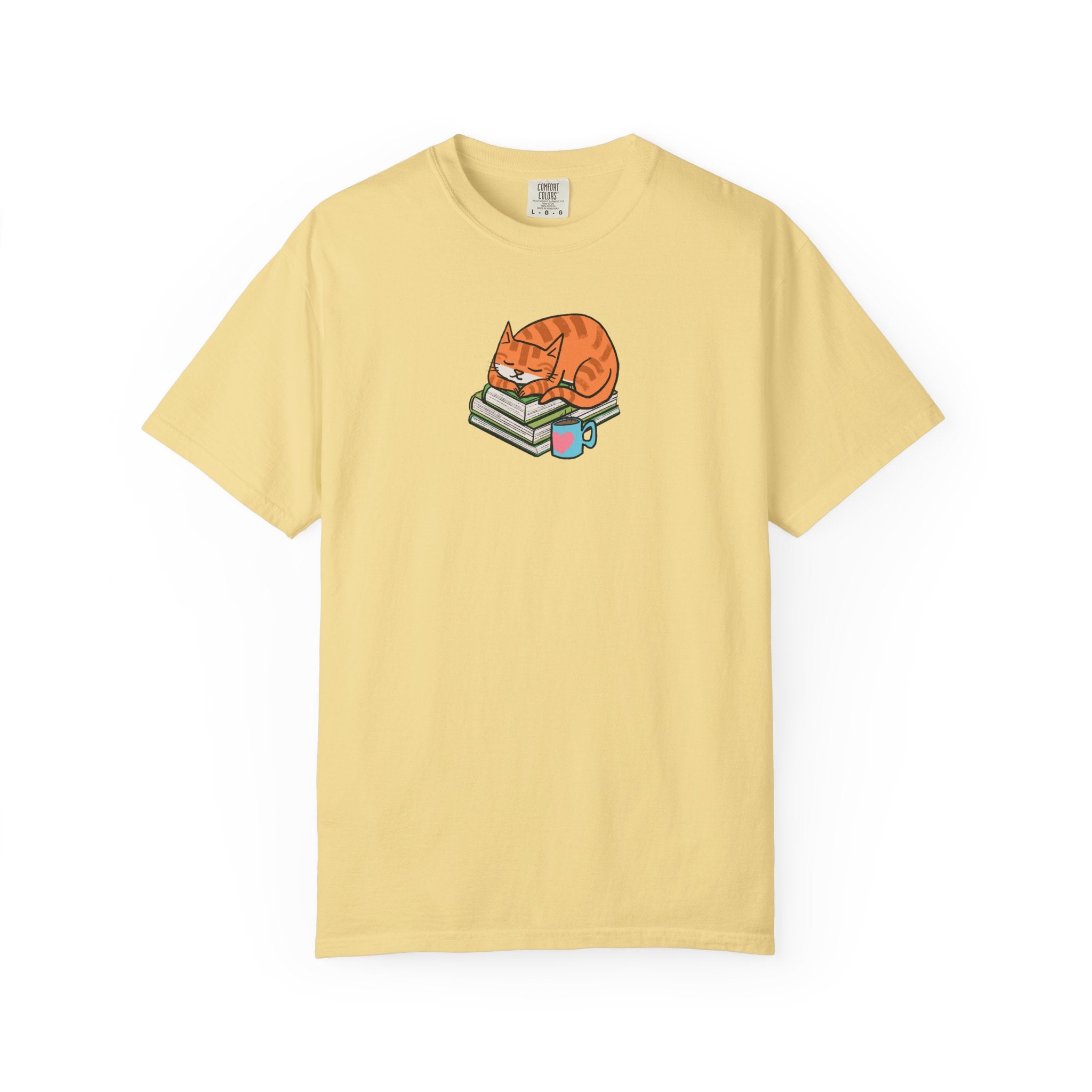 Cute Cat with Books Unisex Garment-Dyed T-Shirt, Cozy Tee, Cat Lover Gift, Bookworm Apparel, Fun Casual Wear, Perfect for Birthday