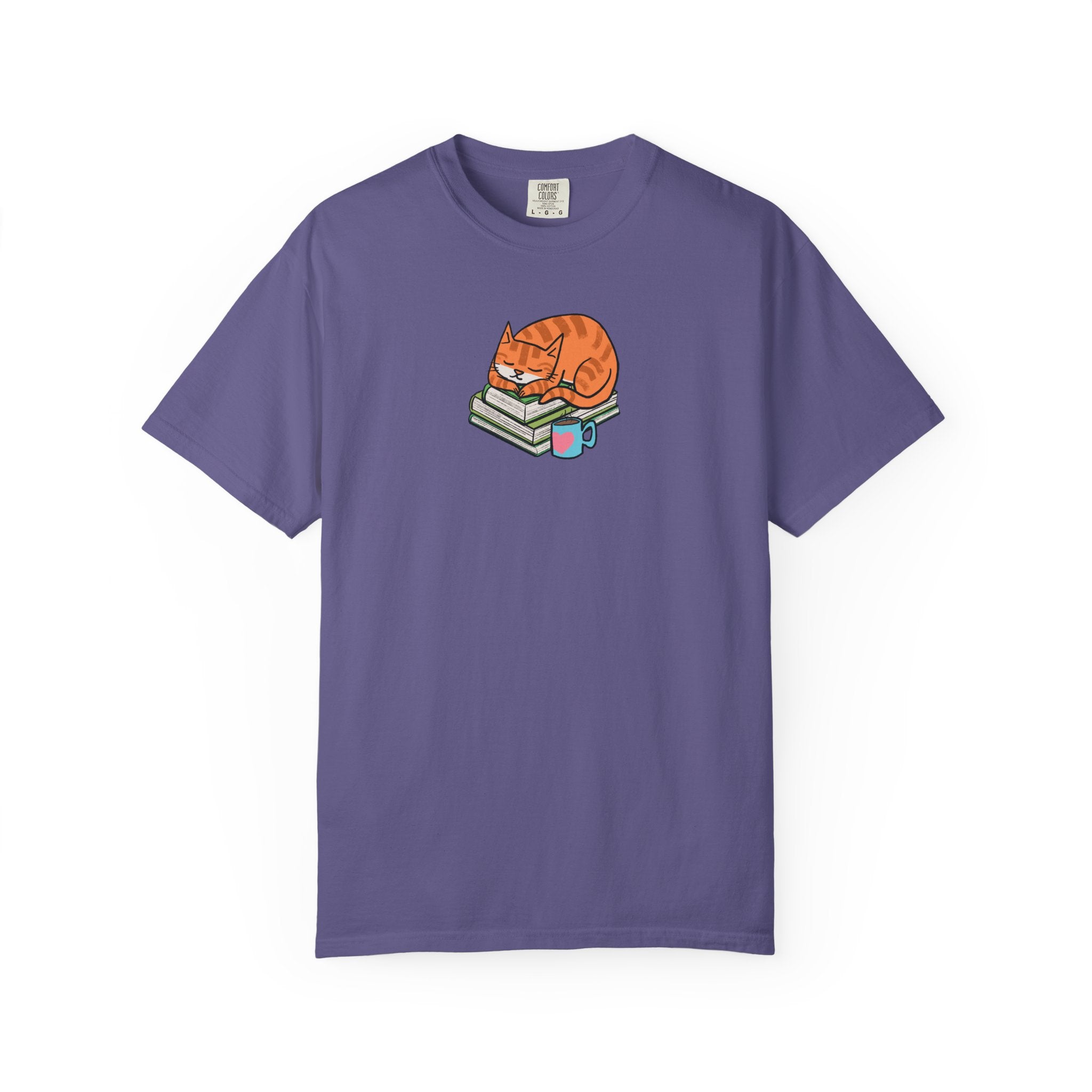 Cute Cat with Books Unisex Garment-Dyed T-Shirt, Cozy Tee, Cat Lover Gift, Bookworm Apparel, Fun Casual Wear, Perfect for Birthday