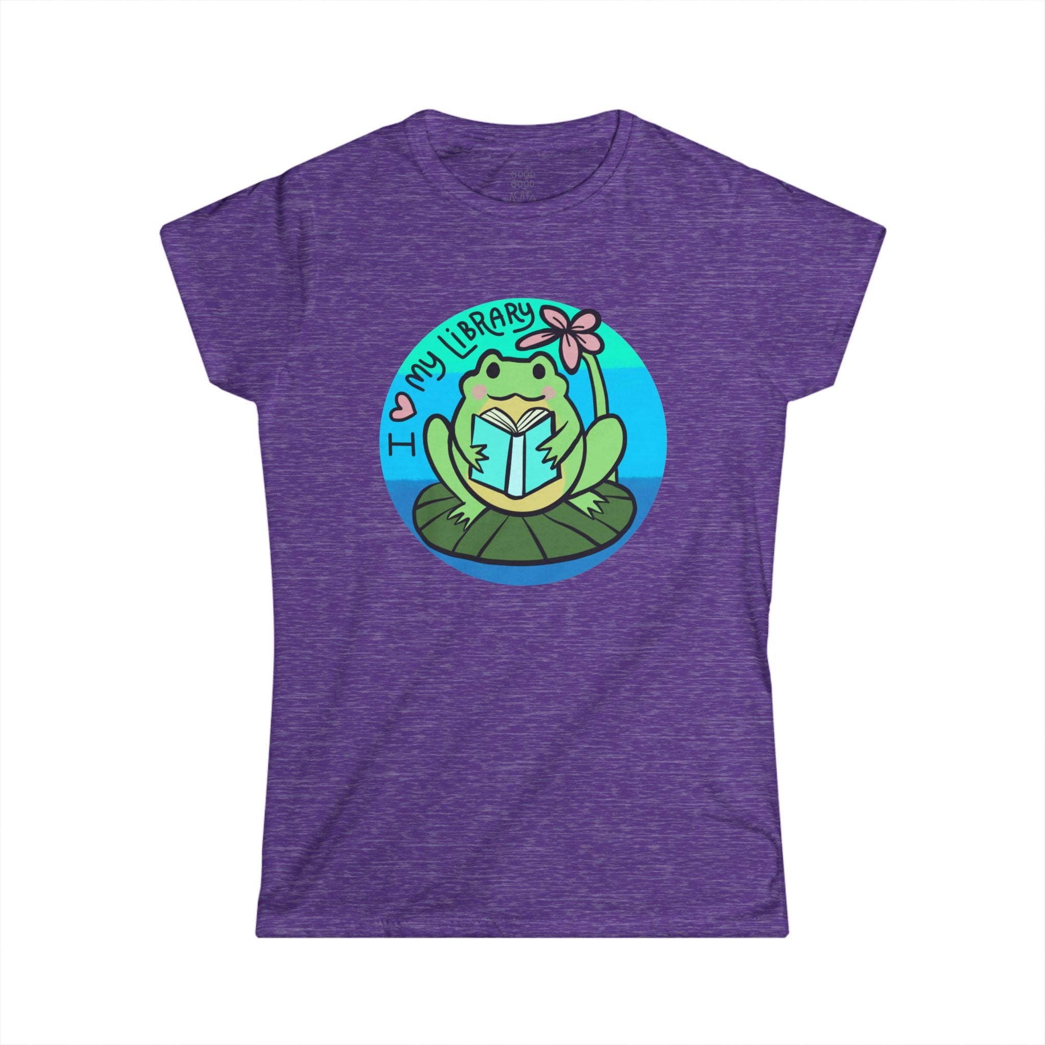 Cute Frog Library Tee | Women's Softstyle Tee, Book Lover Gift, Reading Shirt, School Spirit, Library Day Apparel, Frog Lover T-Shirt