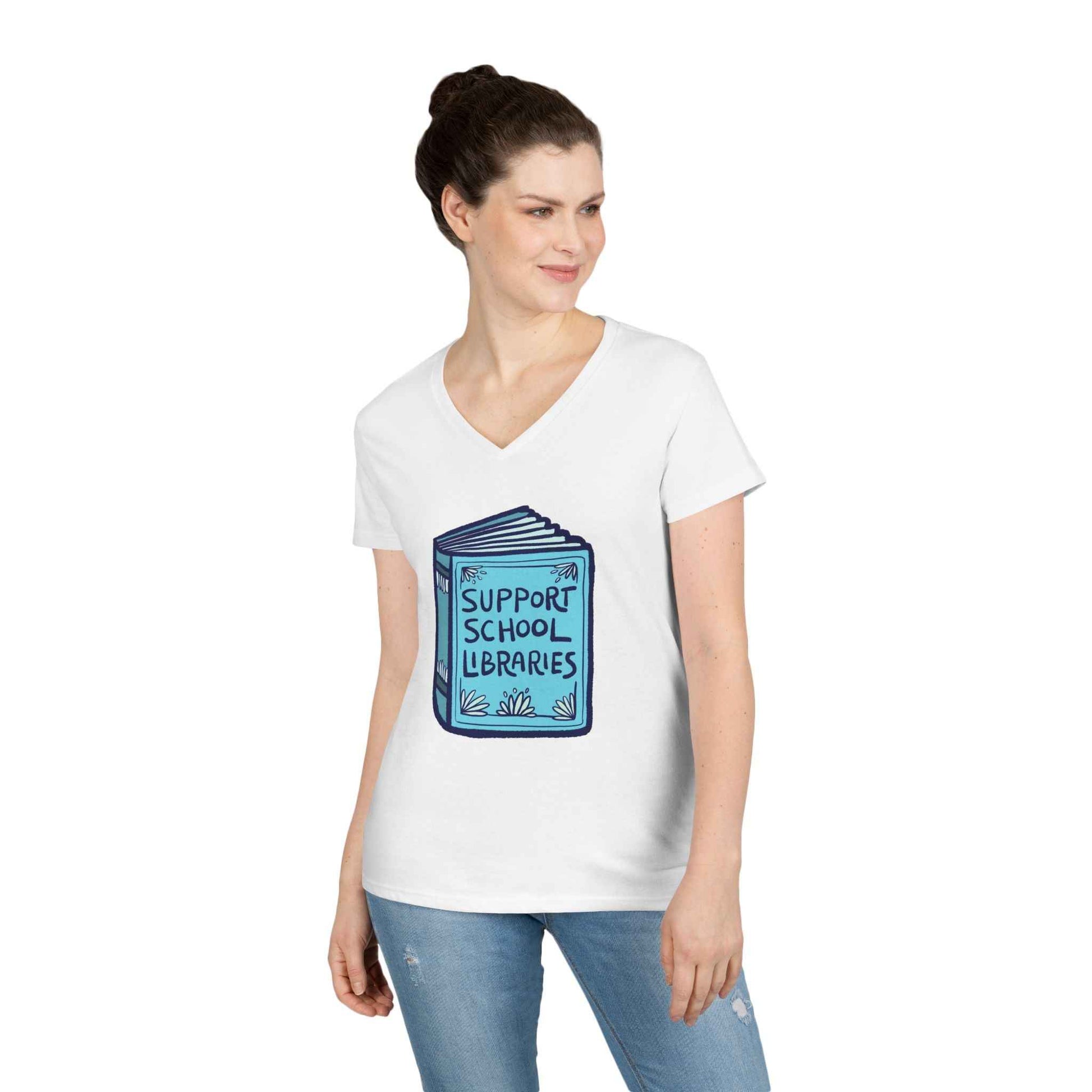Support School Libraries V-Neck T-Shirt