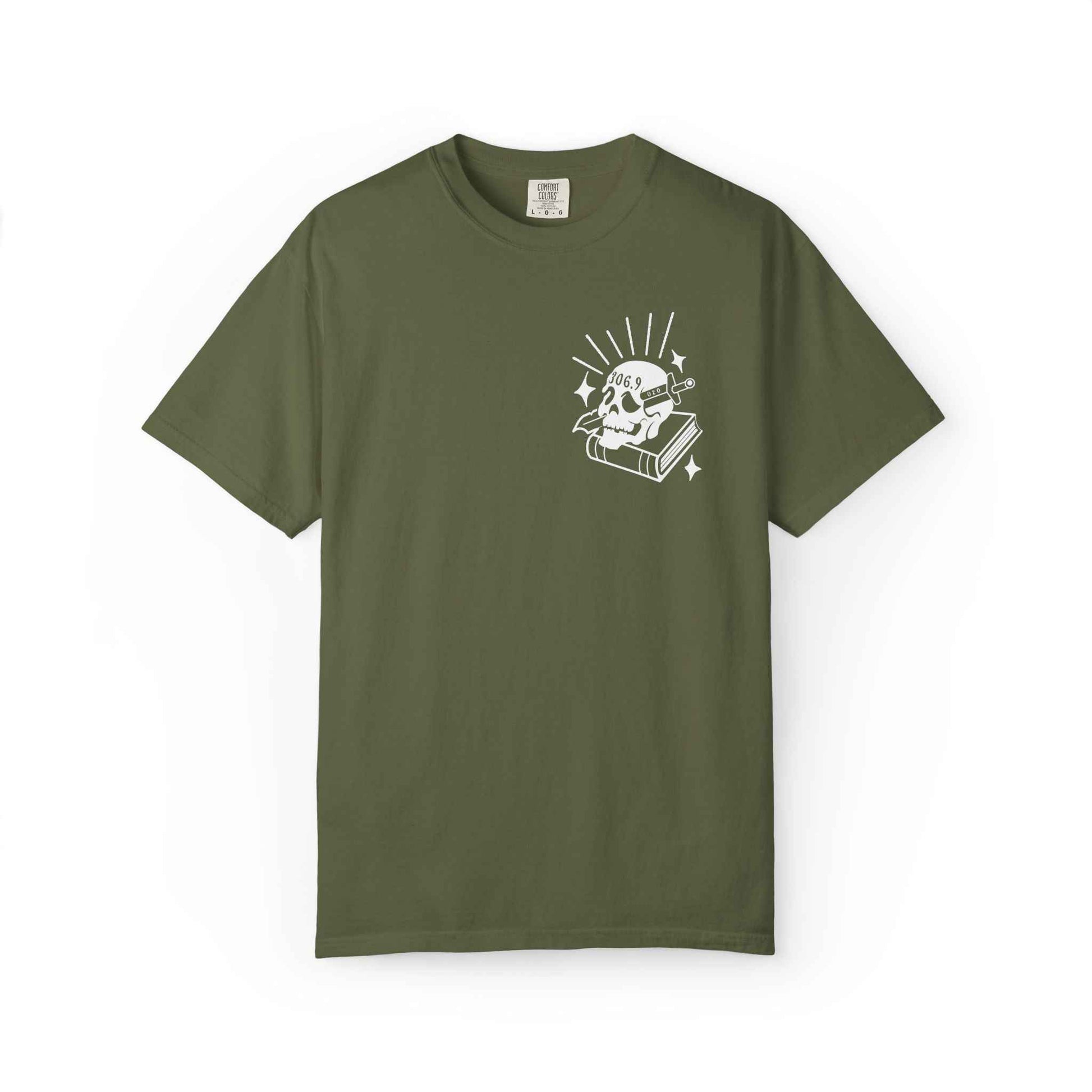 Dewey Decimator T-shirt -- Small Design front, large back