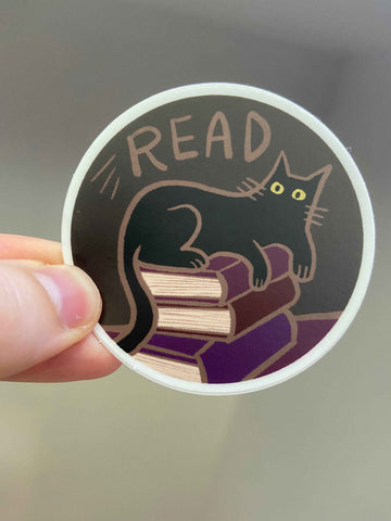 Cat Read Sticker || Low Contrast || Black Cat with Books