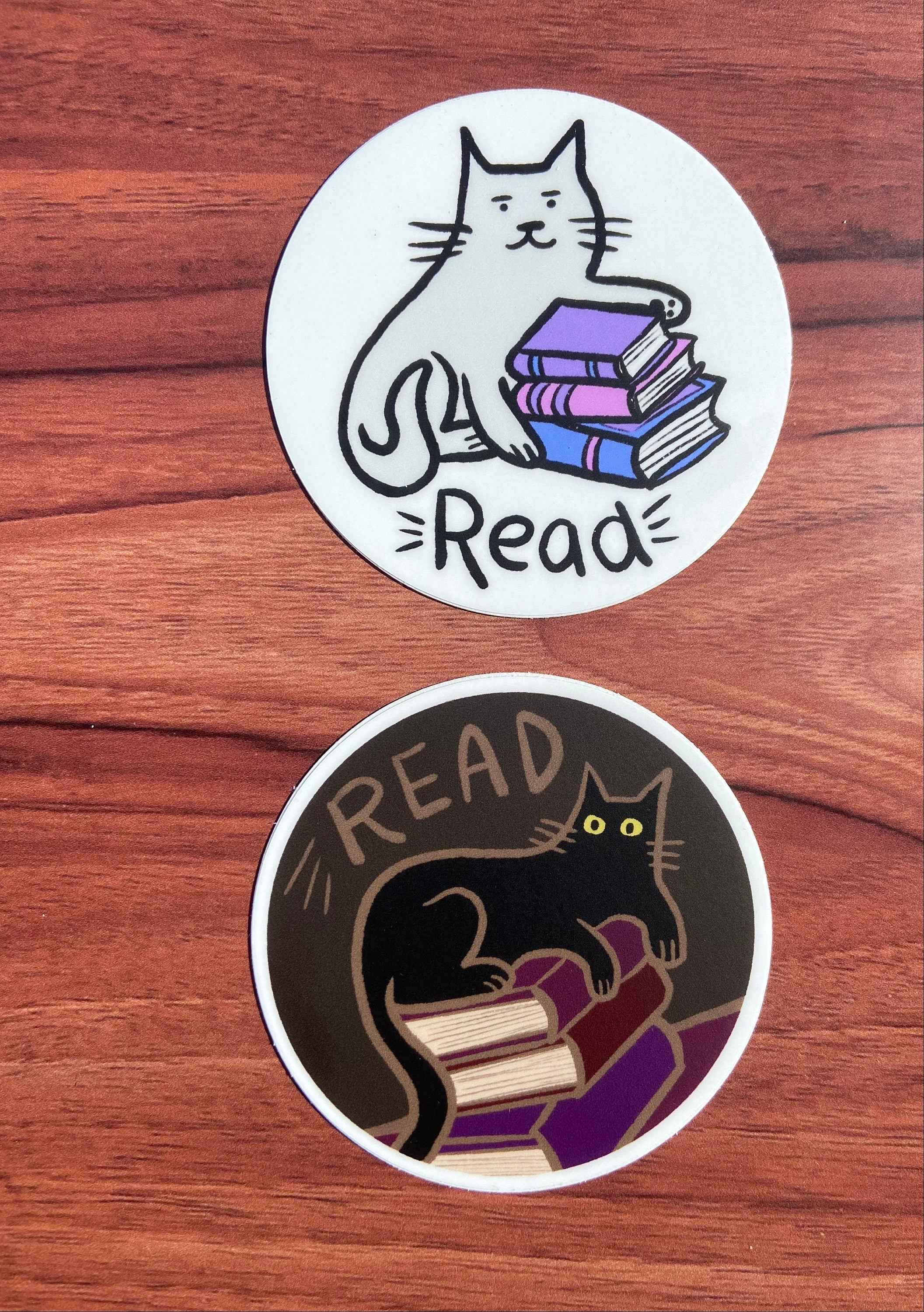 Cat Read Sticker || Low Contrast || Black Cat with Books