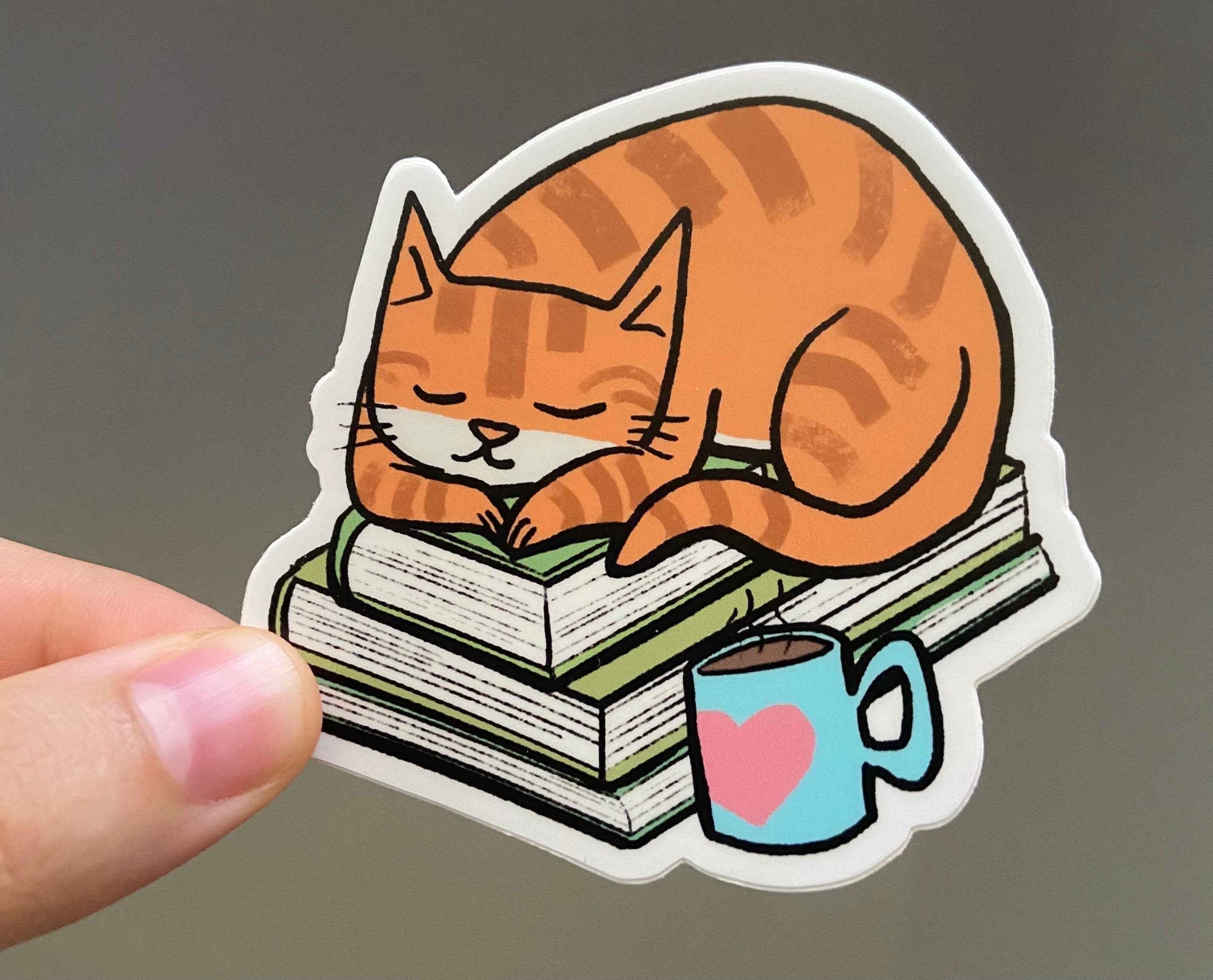 Orange Tabby Cat Sticker || Books || Library || Reading