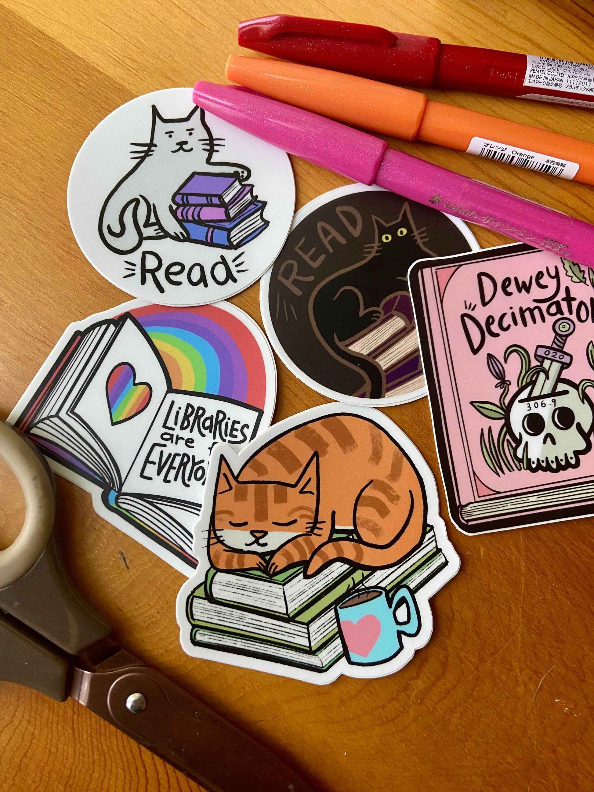 Orange Tabby Cat Sticker || Books || Library || Reading