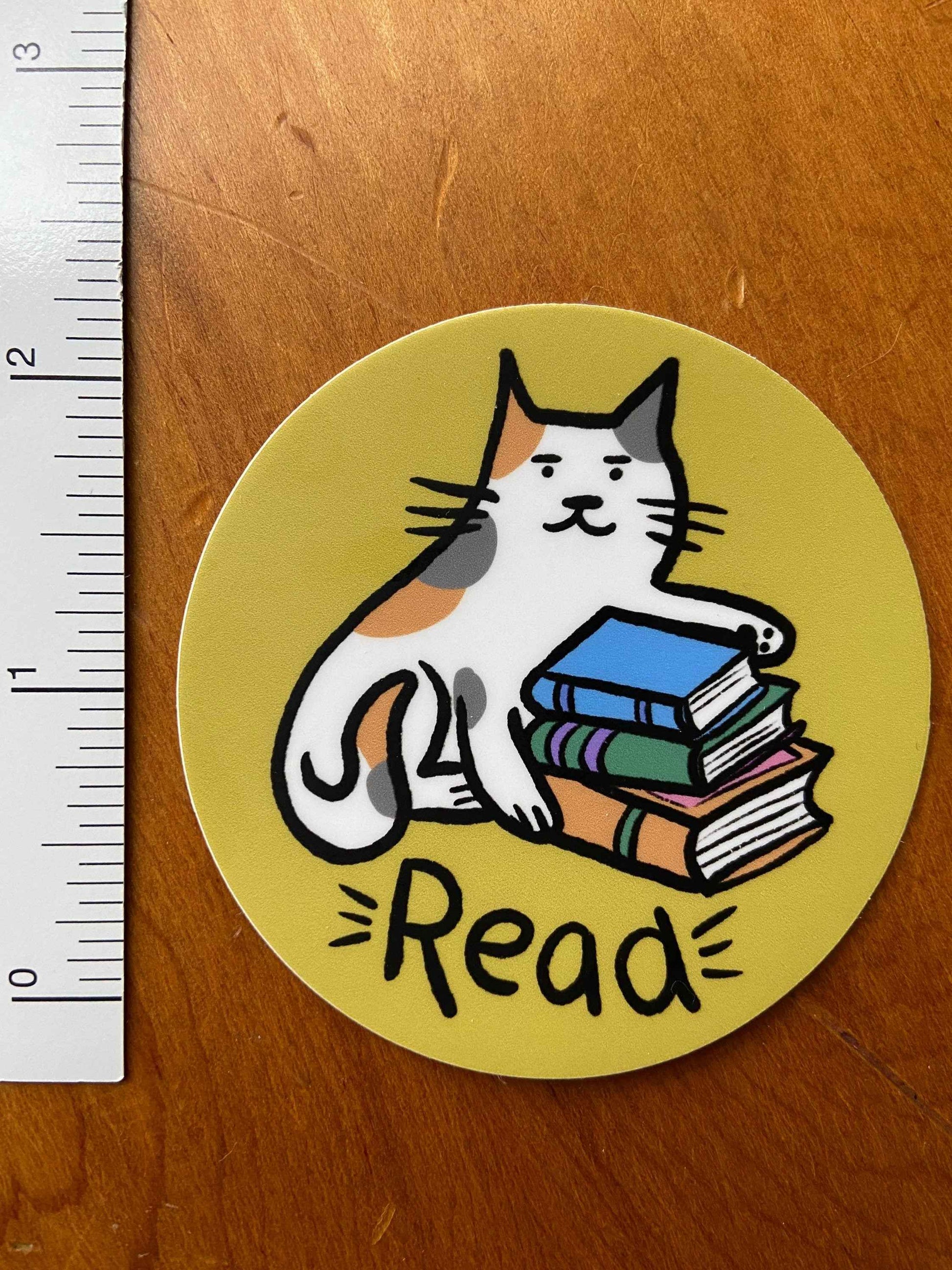 Cat Read Sticker || Calico Cat with Books