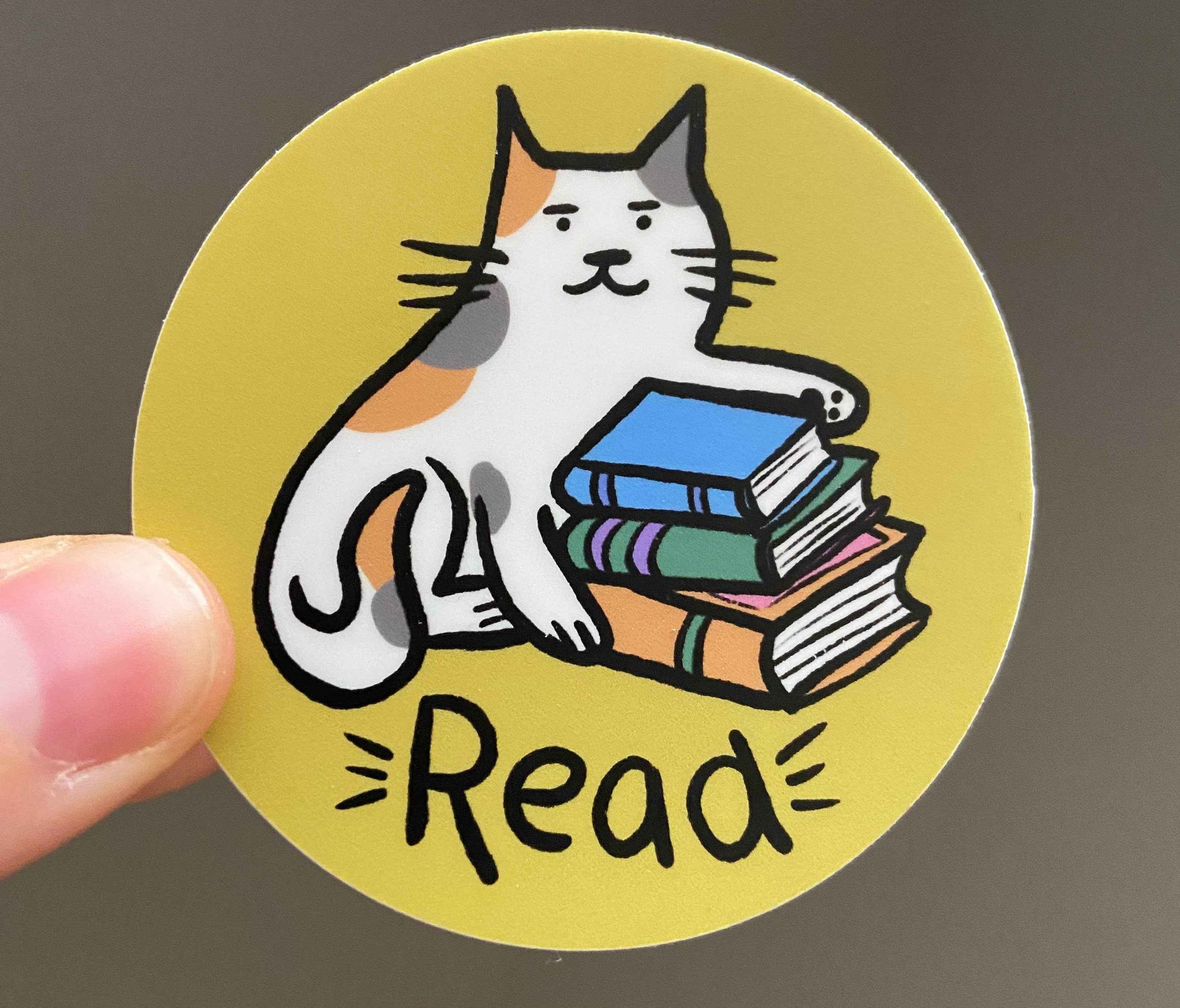 Cat Read Sticker || Calico Cat with Books