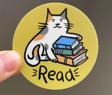 Cat Read Sticker || Calico Cat with Books