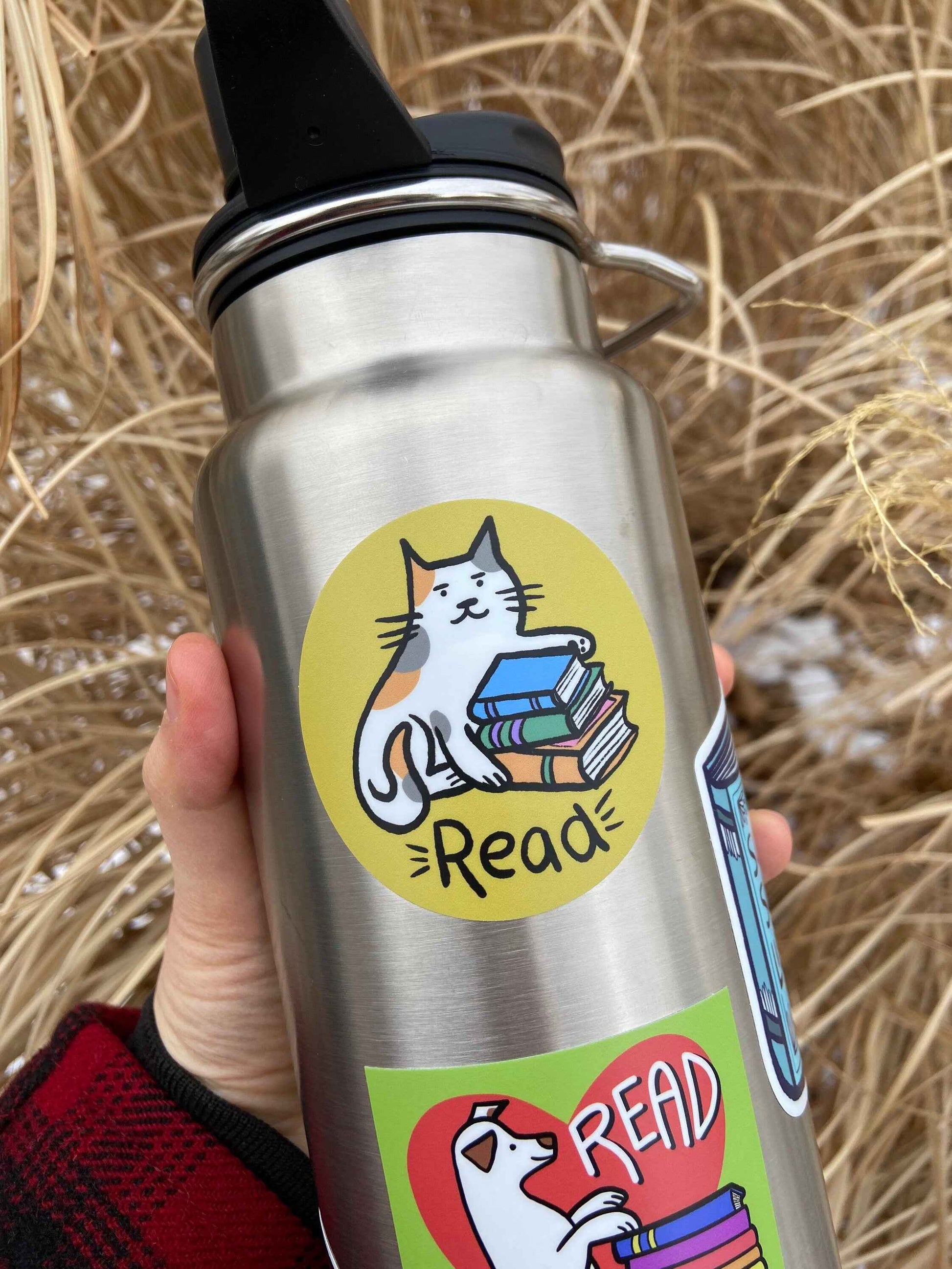 Cat Read Sticker || Calico Cat with Books