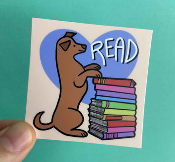 Dog Read Sticker || Brown Dog with Books
