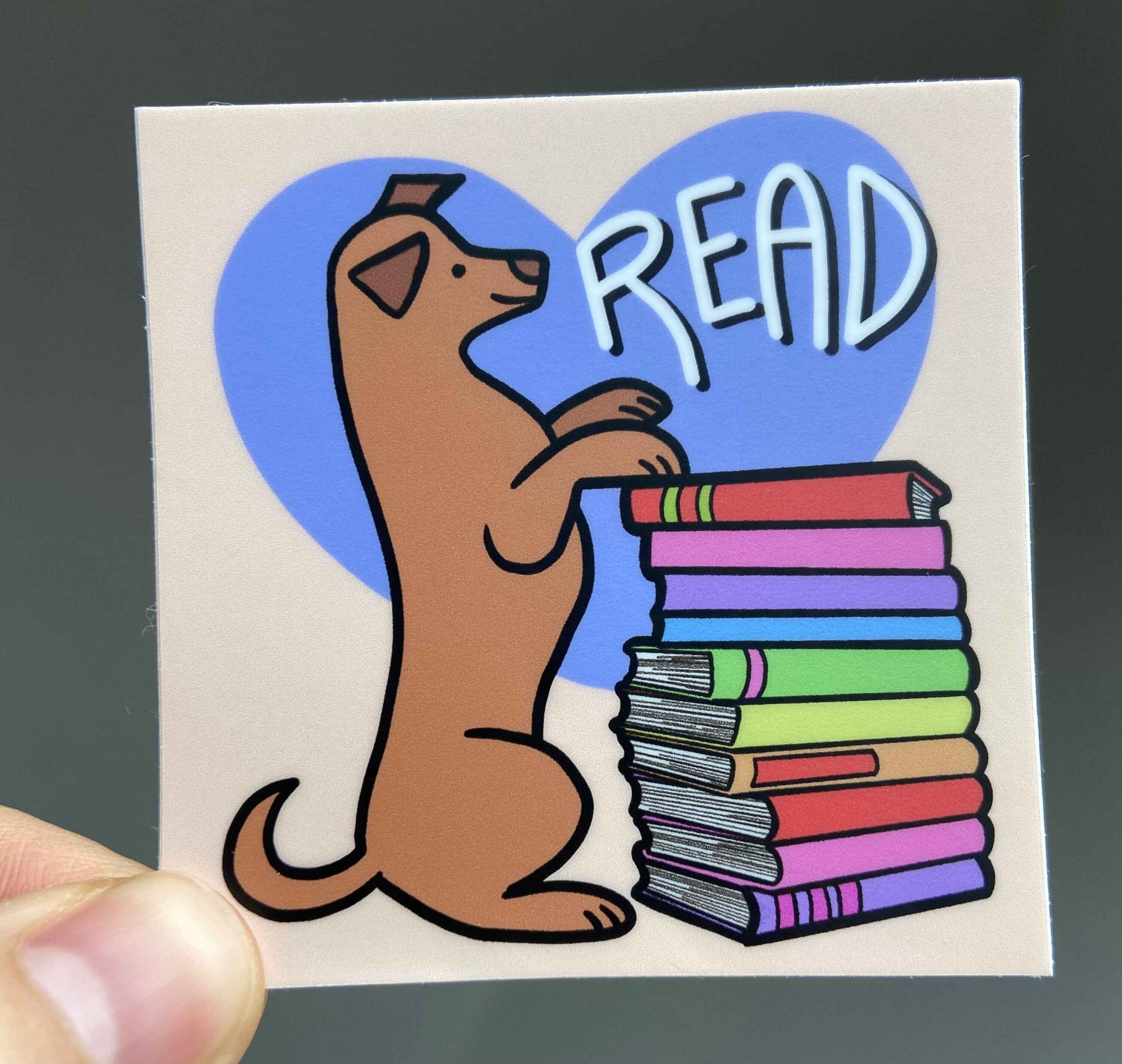 Dog Read Sticker || Brown Dog with Books
