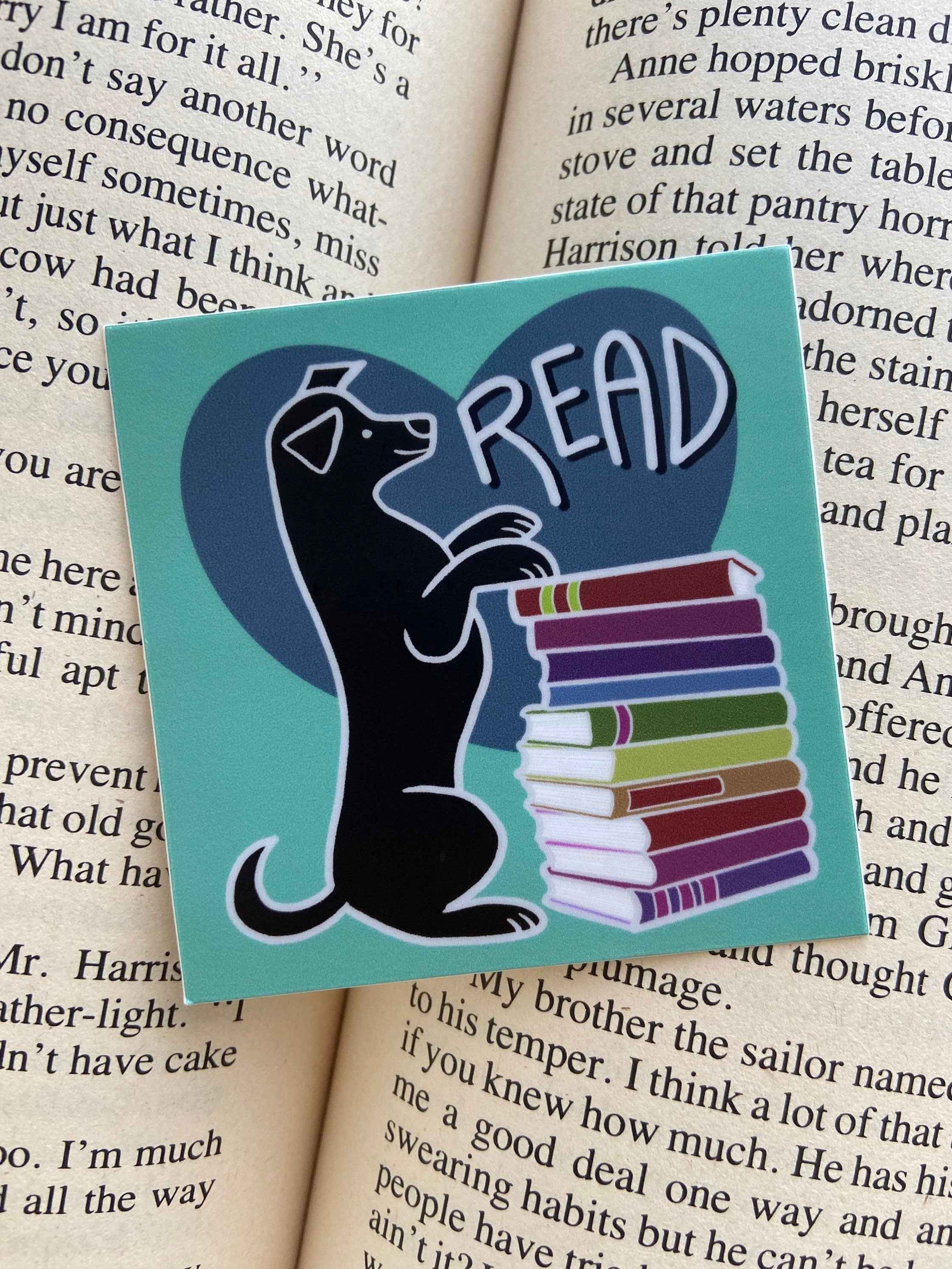 Dog Read Sticker || Black Dog with Books