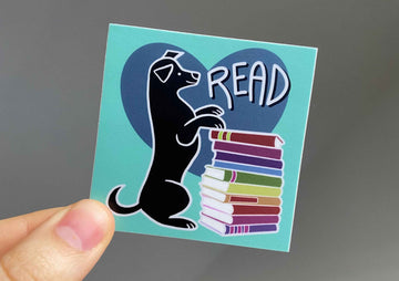Dog Read Sticker || Black Dog with Books