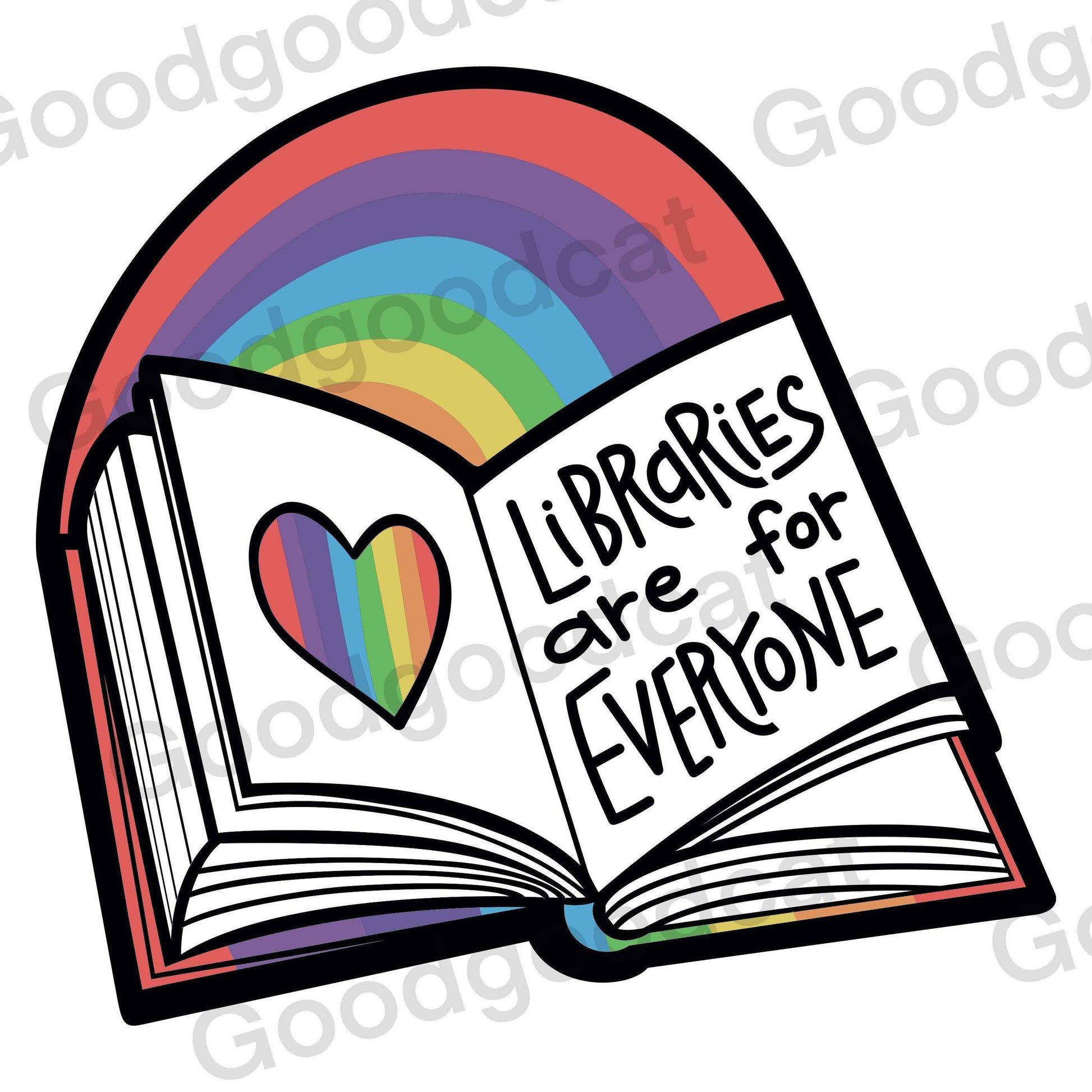 Libraries are for Everyone Print: Rainbow Heart, Library Decor (Digital Print)