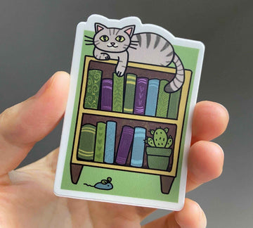 Gray Tabby Cat Sticker || Books || Library || Reading / bookshelf / tiger striped
