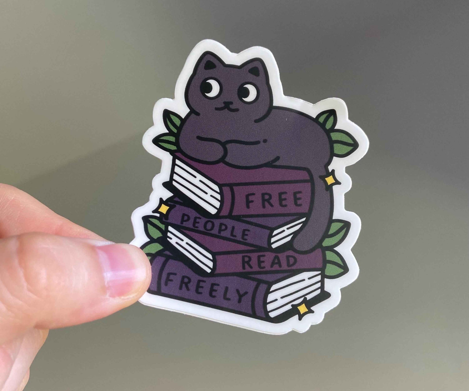 Free People Read Freely || Black Cat with Books (dark colors/low contrast)
