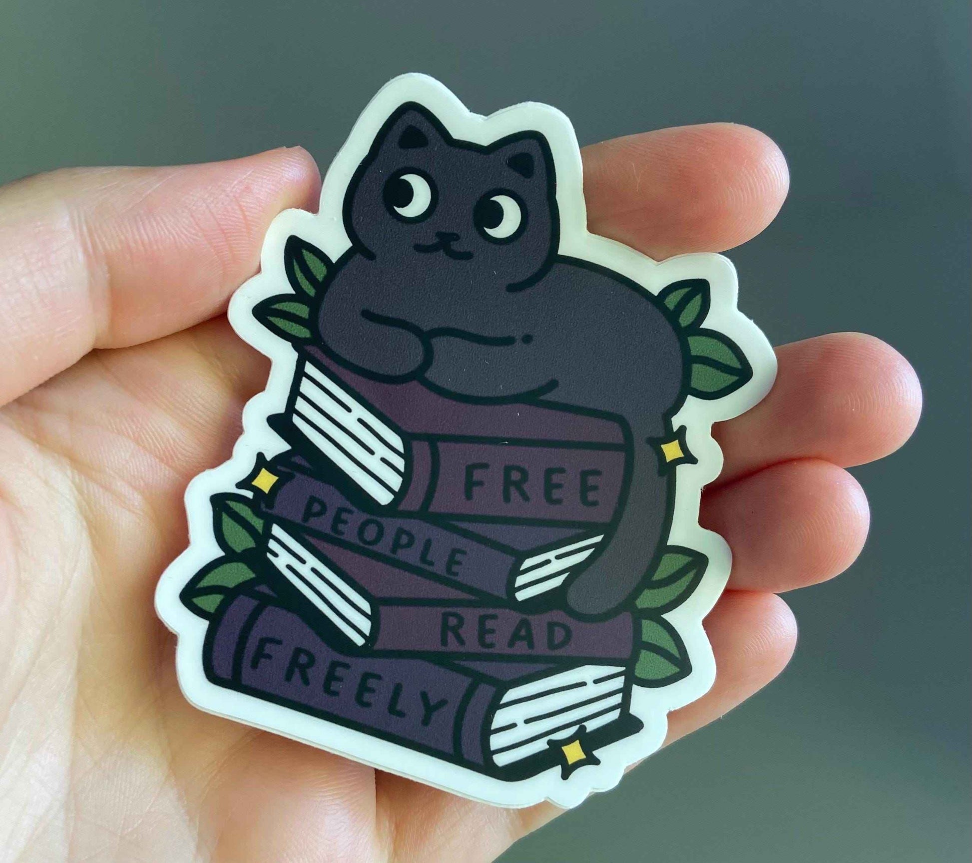 Free People Read Freely || Black Cat with Books (dark colors/low contrast)