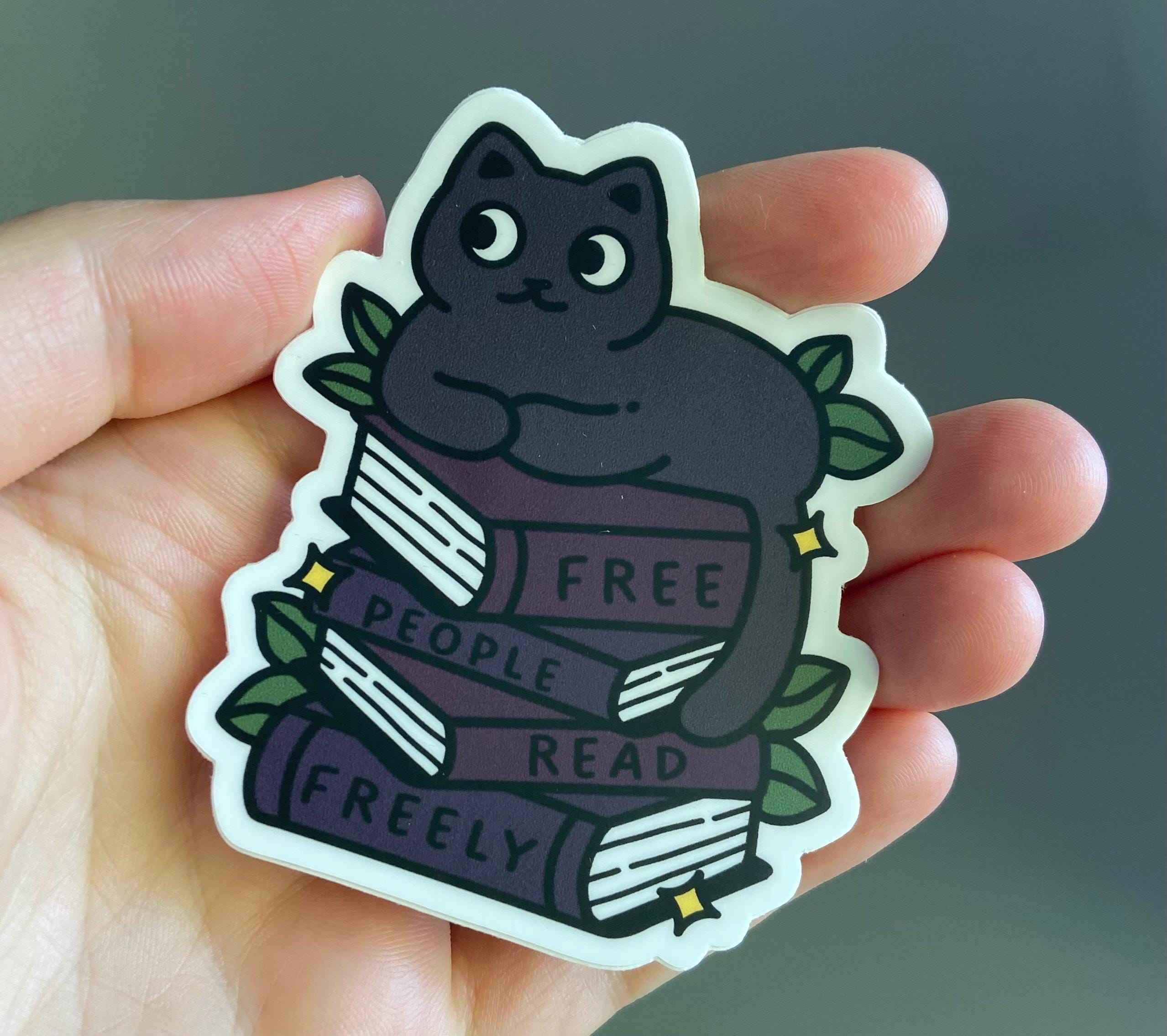 Free People Read Freely || Black Cat with Books (dark colors/low contrast)