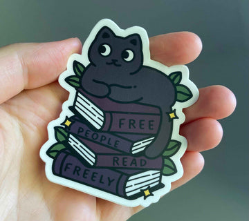 Free People Read Freely || Black Cat with Books (dark colors/low contrast)
